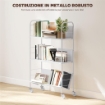 CARRELLO PORTALIBRI MODERNO A 3 LIVELLI CON RUOTE GIREVOLI PER LIBRI E RIVISTE, 69X26X108 CM, BIANCO
