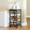 CARRELLO DA CUCINA A 3 CESTELLI CON MANIGLIA, IN ACCIAIO E LEGNO, 49.5X31X69 CM, NERO E GRIGIO CHIARO