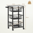 CARRELLO DA CUCINA A 3 CESTELLI CON MANIGLIA, IN ACCIAIO E LEGNO, 49.5X31X69 CM, NERO E GRIGIO CHIARO