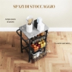 CARRELLO DA CUCINA A 3 CESTELLI CON MANIGLIA, IN ACCIAIO E LEGNO, 49.5X31X69 CM, NERO E GRIGIO CHIARO