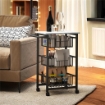 CARRELLO DA CUCINA A 3 CESTELLI CON MANIGLIA, IN ACCIAIO E LEGNO, 49.5X31X69 CM, NERO E GRIGIO CHIARO