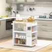 CARRELLO ISOLA DA CUCINA CON RIPIANI REGOLABILI, PORTACOLTELLI E PIANO IN LEGNO, 86.5X47X88 CM, BIANCO