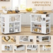 CARRELLO ISOLA DA CUCINA CON RIPIANI REGOLABILI, PORTACOLTELLI E PIANO IN LEGNO, 86.5X47X88 CM, BIANCO