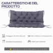 CUSCINO DA GIARDINO 2 POSTI CON SCHIENALE PER PANCHE E DONDOLI, 132X110X10 CM, GRIGIO SCURO