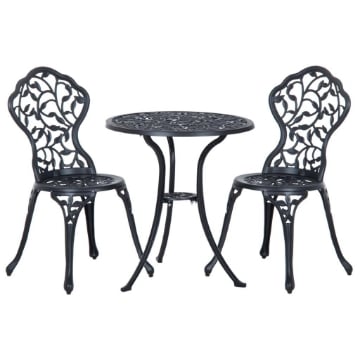 SET DA GIARDINO 3 PEZZI CON 2 SEDIE DA ESTERNO E TAVOLO ROTONDO IN ALLUMINIO, NERO