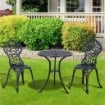 SET DA GIARDINO 3 PEZZI CON 2 SEDIE DA ESTERNO E TAVOLO ROTONDO IN ALLUMINIO, NERO