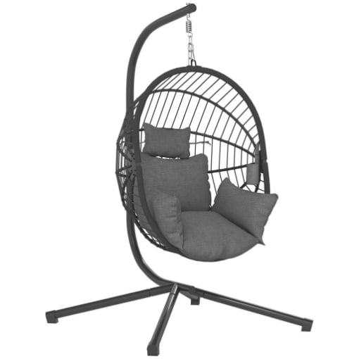 POLTRONA SOSPESA A UOVO CON CUSCINO IMBOTTITO E CESTO PIEGHEVOLE, 120X106X188 CM, GRIGIO