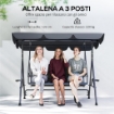 DONDOLO DA GIARDINO 3 POSTI IN RATTAN PE E ACCIAIO CON TETTUCCIO E PORTABICCHIERI, 204X112X150 CM, GRIGIO