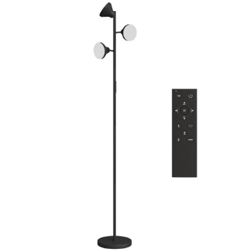 LAMPADA DA TERRA CON 3 TESTE REGOLABILI INDIPENDENTI, TELECOMANDO E TIMER, IN ACCIAIO E PLASTICA, Ï25X170 CM, NERO