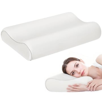 CUSCINO CERVICALE IN MEMORY FOAM A DOPPIA ALTEZZA CON COPERTURA RIMOVIBILE, 60X40X10/12 CM, BIANCO CREMA