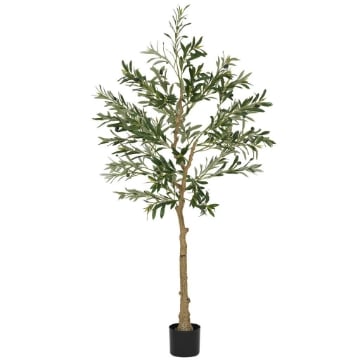 PIANTA ARTIFICIALE DI OLIVO ALTA 150 CM, ALBERO FINTO CON 720 FOGLIE E 32 OLIVE, VASO INCLUSO