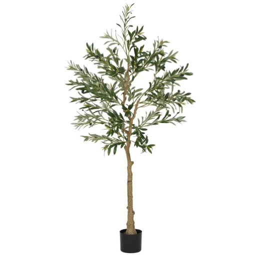 PIANTA ARTIFICIALE DI OLIVO ALTA 150 CM, ALBERO FINTO CON 720 FOGLIE E 32 OLIVE, VASO INCLUSO