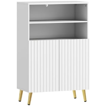MOBILETTO BAGNO MODERNO CON 2 RIPIANI APERTI E ARMADIETTO CON ANTE AMMORTIZZATE, 60X31.8X93 CM, BIANCO