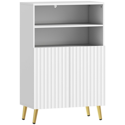 MOBILETTO BAGNO MODERNO CON 2 RIPIANI APERTI E ARMADIETTO CON ANTE AMMORTIZZATE, 60X31.8X93 CM, BIANCO
