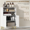 MOBILETTO BAGNO MODERNO CON 2 RIPIANI APERTI E ARMADIETTO CON ANTE AMMORTIZZATE, 60X31.8X93 CM, BIANCO