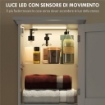 MOBILE COLONNA BAGNO IN LEGNO CON 2 ARMADIETTI CON SENSORE, RIPIANO APERTO E CASSETTO, 40X30X170 CM, BIANCO