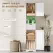 MOBILE COLONNA BAGNO IN LEGNO CON 2 ARMADIETTI CON SENSORE, RIPIANO APERTO E CASSETTO, 40X30X170 CM, BIANCO