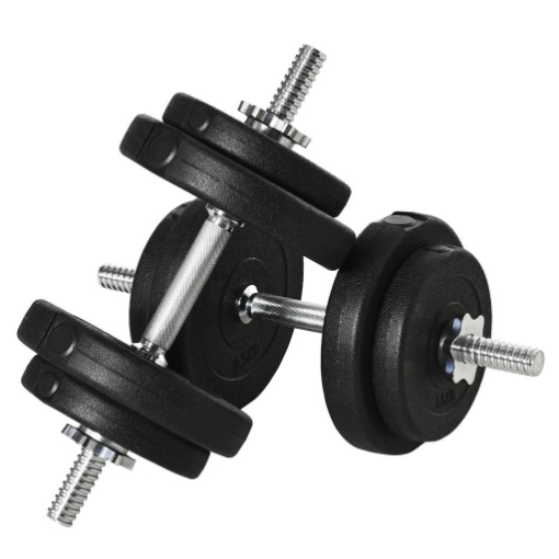 SET MANUBRI PESI 20 KG (4X2.5 KG, 4X1.5 KG) CON 8 DISCHI E 2 MANUBRI DA 2 KG, 43X18X7.5 CM, NERO