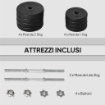 SET MANUBRI PESI 20 KG (4X2.5 KG, 4X1.5 KG) CON 8 DISCHI E 2 MANUBRI DA 2 KG, 43X18X7.5 CM, NERO