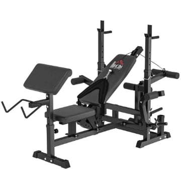 PANCA DA PALESTRA REGOLABILE CON SUPPORTO PER BILANCIERE, IN ACCIAIO E PU, 210X110X103-123 CM, NERO