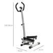 STEPPER CON MONITOR LCD, MANUBRIO REGOLABILE ED ELASTICI, IN ACCIAIO E ABS, 55X53X118-128 CM, NERO E ARGENTO