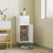 MOBILETTO BAGNO SOSPESO CON CASSETTO, ANTA LUCIDA E RIPIANO IN VETRO REGOLABILE, BIANCO
