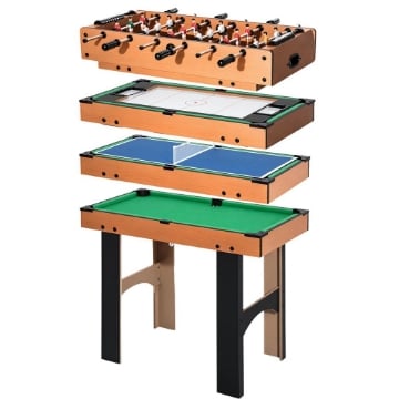 TAVOLO MULTIGIOCO 4 IN 1 CON CALCIO BALILLA, HOCKEY DA TAVOLO, PING PONG E BILIARDO IN MDF, 92X78X80CM
