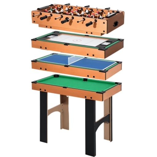 TAVOLO MULTIGIOCO 4 IN 1 CON CALCIO BALILLA, HOCKEY DA TAVOLO, PING PONG E BILIARDO IN MDF, 92X78X80CM