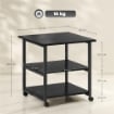 CARRELLO PORTA STAMPANTE A 3 RIPIANI CON 4 RUOTE, LEGNO E ACCIAIO, 50X50X52.5CM, NERO