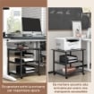 CARRELLO PORTA STAMPANTE A 3 RIPIANI CON 4 RUOTE, LEGNO E ACCIAIO, 50X50X52.5CM, NERO