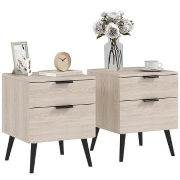 SET 2 COMODINI STILE NORDICO CON CASSETTO E BASE RIALZATA, IN LEGNO, 40X40X50 CM, COLOR QUERCIA