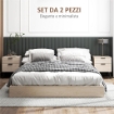 SET 2 COMODINI STILE NORDICO CON CASSETTO E BASE RIALZATA, IN LEGNO, 40X40X50 CM, COLOR QUERCIA