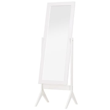 SPECCHIO A FIGURA INTERA CON 4 GAMBE E ANGOLAZIONE REGOLABILE, IN LEGNO E VETRO, 47X46X148 CM, BIANCO