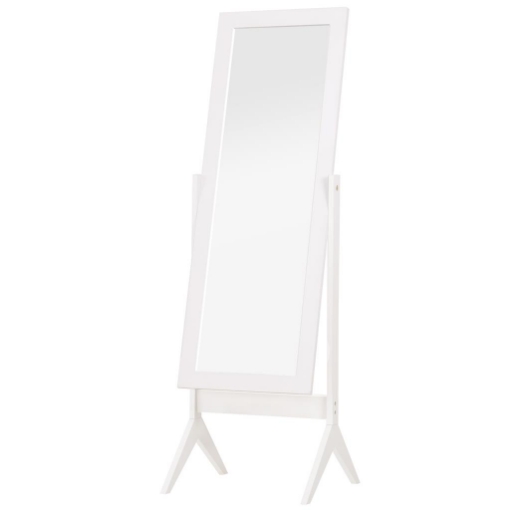 SPECCHIO A FIGURA INTERA CON 4 GAMBE E ANGOLAZIONE REGOLABILE, IN LEGNO E VETRO, 47X46X148 CM, BIANCO