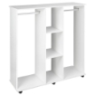 ARMADIO GUARDAROBA A ROTELLE CON 2 BARRE E 3 RIPIANI APERTI, IN LEGNO E ALLUMINIO, 120X40X128 CM, BIANCO