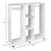 ARMADIO GUARDAROBA A ROTELLE CON 2 BARRE E 3 RIPIANI APERTI, IN LEGNO E ALLUMINIO, 120X40X128 CM, BIANCO