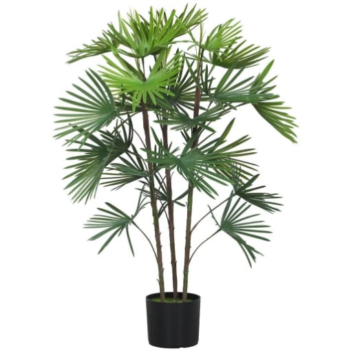 PALMA ARTIFICIALE DA 90 CM A 24 FOGLIE IN PLASTICA VERDE CON VASO DA Ï16.5X13.5 CM