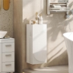 MOBILETTO BAGNO PENSILE CON 2 RIPIANI IN VETRO REGOLABILI E ANTA SENZA MANIGLIA, BIANCO LUCIDO
