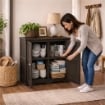 ARMADIO 2 ANTE WENGÉ 79X43X85,5 CM CON 4 SCOMPARTI – MOBILE CONTENITORE COMPATTO PER ORGANIZZAZIONE CASA E ZONA GIORNO