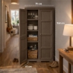 ARMADIO 2 ANTE WENGÉ 79X43X164 CM CON 4 SCOMPARTI E VANO PORTASCOPA – MOBILE ALTO ORGANIZZAZIONE CASA PER INGRESSO E LAVANDERIA