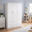 ARMADIO IN LEGNO CON 3 ANTE E CASSETTI, RIPIANI, APPENDIABITI, BIANCO 120 X 52 X 190 CM