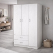 ARMADIO IN LEGNO CON 3 ANTE E CASSETTI, RIPIANI, APPENDIABITI, BIANCO 120 X 52 X 190 CM