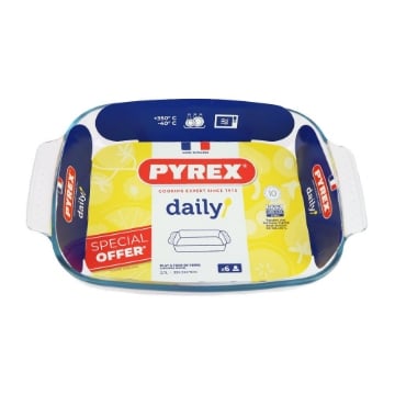 PYREX TEGLIA RETTANGOLARE 39X25X7H CM IN VETRO BOROSILICATO 3,7 LITRI X 6 PERSONE