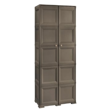 ARMADIO WENGÉ 2 ANTE 79X43X203 CM CON 6 SCOMPARTI E VANO PORTASCOPA – MOBILE ALTO ORGANIZZAZIONE CASA PER LAVANDERIA E INGRESSO