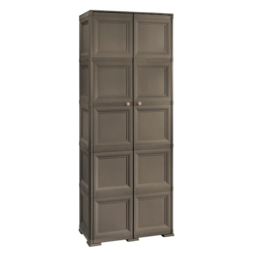 ARMADIO WENGÉ 2 ANTE 79X43X203 CM CON 6 SCOMPARTI E VANO PORTASCOPA – MOBILE ALTO ORGANIZZAZIONE CASA PER LAVANDERIA E INGRESSO
