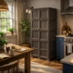 ARMADIO WENGÉ 2 ANTE 79X43X203 CM CON 6 SCOMPARTI E VANO PORTASCOPA – MOBILE ALTO ORGANIZZAZIONE CASA PER LAVANDERIA E INGRESSO