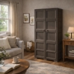 ARMADIO WENGÉ 2 ANTE 79X43X203 CM CON 6 SCOMPARTI E VANO PORTASCOPA – MOBILE ALTO ORGANIZZAZIONE CASA PER LAVANDERIA E INGRESSO