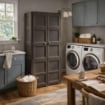 ARMADIO WENGÉ 2 ANTE 79X43X203 CM CON 6 SCOMPARTI E VANO PORTASCOPA – MOBILE ALTO ORGANIZZAZIONE CASA PER LAVANDERIA E INGRESSO