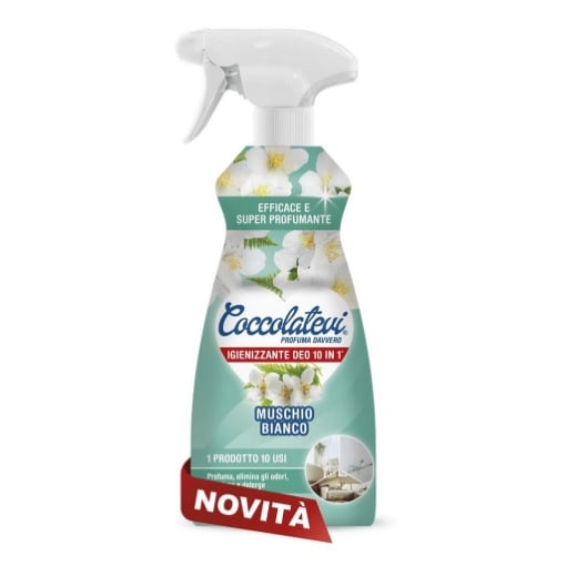 IGIENIZZANTE SPRAY MULTIUSO COCCOLATEVI DEO 10 IN 1 MUSCHIO BIANCO 500 ML – DEODORANTE AMBIENTI, TESSUTI E SUPERFICI CON AZIONE NEUTRALIZZA ODORI