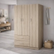 ARMADIO IN LEGNO CON 3 ANTE E CASSETTI, RIPIANI, APPENDIABITI, ROVERE 120 X 52 X 190 CM